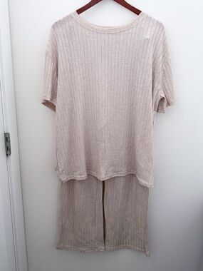 Neutral Ribbed Lounge Set L Beige Soft Knit Matching Set Casual Chic